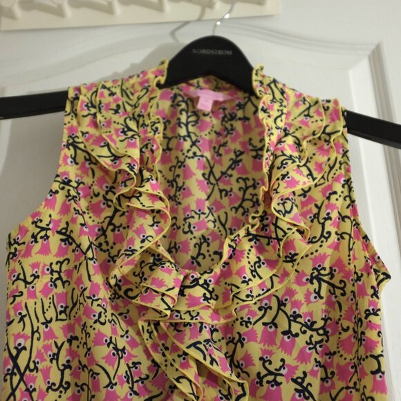 COPY - Lilly Pulitzer Ruffle Blouse Tank Flamingos size XS - Picture 3 of 7